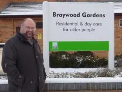 Valley Ward Lib. Dem. Andrew Dunkin outside one of the County Council's care homes in Carlton